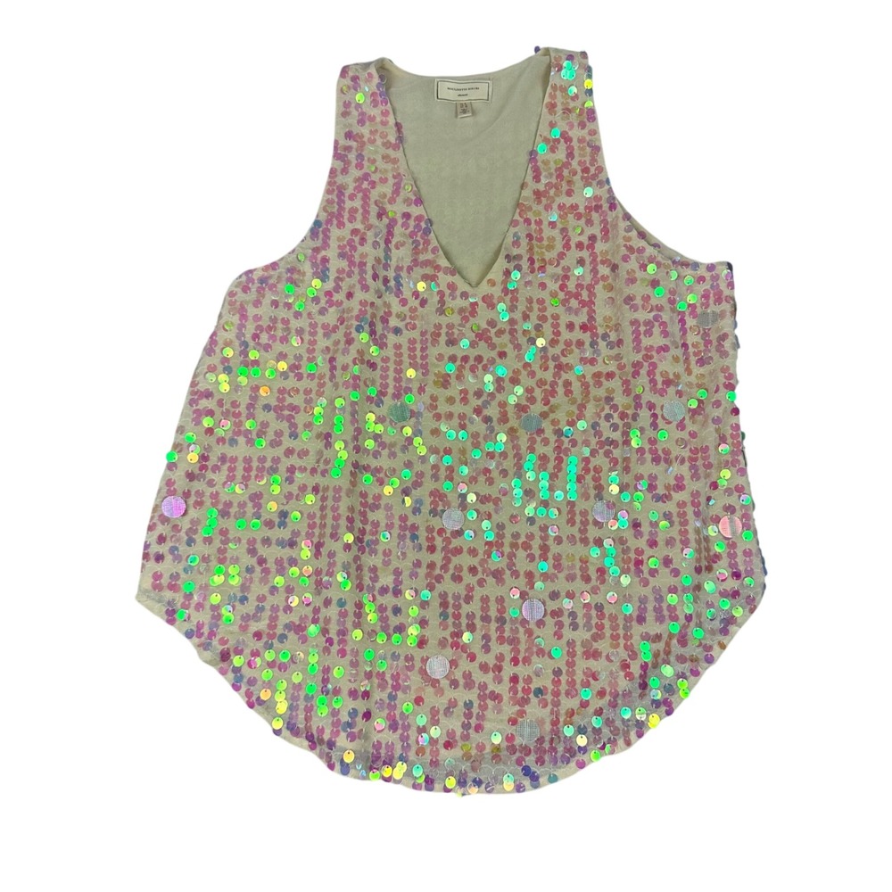 Moulinette Soeurs‎ Tank Top Women 8 Pink Good Iridescent Sequin V-Neck Glam